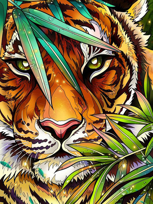 Tiger im Busch - Tierdiamantkunst 