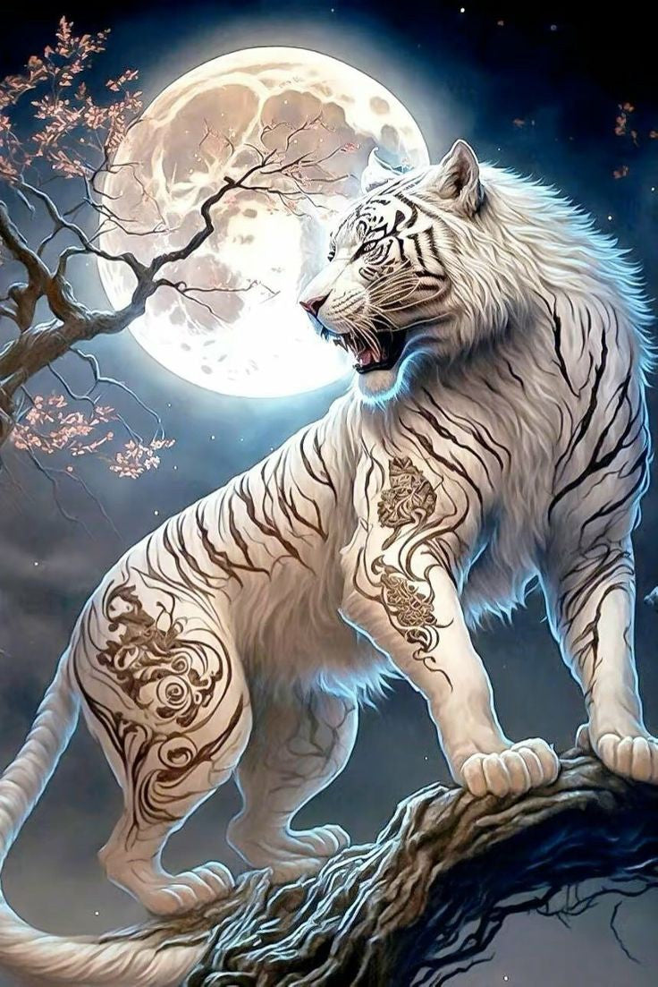 White Tiger In Moonlight Best Diamond Bead Art