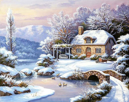 Winter Lakeside House Bead Painting Kit